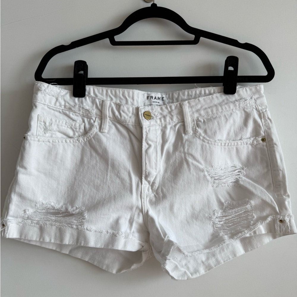 Frame Denim White Distressed Jean Shorts